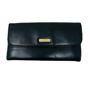 Liz Claiborne Black Leather Wallet With Card Slots & Zipper Coin Purse 8"‎